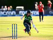 15 September 2024; Leah Paul of Ireland avoids being run-out on her way to scoring two runs to win match two of the Women's T20 International Series between Ireland and England at Clontarf in Dublin. Photo by Piaras Ó Mídheach/Sportsfile