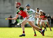 15 September 2024; Ed Lauhoff of James Stephens in action against Eoin Kenneally of Shamrocks Ballyhale during the Kilkenny Senior Hurling Championship Relegation Semi-Final match between James Stephens and Shamrocks Ballyhale at John Locke Park, Callan in Kilkenny. Photo by Shauna Clinton/Sportsfile