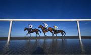 16 September 2024; Runners and riders during the Gilna's Cottage Inn Handicap at the Laytown Races in Laytown, Meath. Photo by Ramsey Cardy/Sportsfile