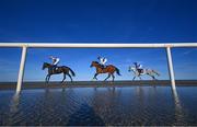 16 September 2024; Runners and riders during the Gilna's Cottage Inn Handicap at the Laytown Races in Laytown, Meath. Photo by Ramsey Cardy/Sportsfile