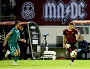 16 September 2024; Colm Horgan of Galway United in action against Marc McNulty of Shamrock Rovers during the SSE Airtricity Men's Premier Division match between Galway United and Shamrock Rovers at Eamonn Deacy Park in Galway. Photo by Piaras Ó Mídheach/Sportsfile