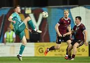 16 September 2024; Sean Hoare of Shamrock Rovers in action against Edward McCarthy of Galway United during the SSE Airtricity Men's Premier Division match between Galway United and Shamrock Rovers at Eamonn Deacy Park in Galway. Photo by Piaras Ó Mídheach/Sportsfile
