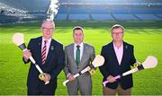 18 September 2024; Uachtarán Chumann Lúthchleas Gael Jarlath Burns and Terry Reilly, chairperson of the Hurling Development Committee, centre, Camogie Association president Brian Molloy, right, during the Hurling Development Committee media event at Croke Park in Dublin. Photo by Piaras Ó Mídheach/Sportsfile