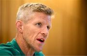 18 September 2024; Defence coach Simon Easterby during an Ireland Rugby media conference at the Aviva Stadium in Dublin. Photo by Seb Daly/Sportsfile