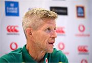 18 September 2024; Defence coach Simon Easterby during an Ireland Rugby media conference at the Aviva Stadium in Dublin. Photo by Seb Daly/Sportsfile