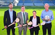 18 September 2024; Attendees, from left, Hurling Development Committee members former Antrim hurler Neil McManus, chairperson Terry Reilly, Lizzy Broderick of the Camogie Association and former Kilkenny hurling manager Brian Cody during the Hurling Development Committee media event at Croke Park in Dublin. Photo by Piaras Ó Mídheach/Sportsfile