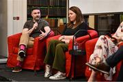 18 September 2024; Ciaran Gallagher, Gymnastics Ireland CEO, in conversation with sports broadcaster Oisin Langan as the Federation of Irish Sport launch their Pre Budget Submission 2025 at The Royal Irish Academy in Dublin. Photo by David Fitzgerald/Sportsfile