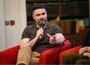 18 September 2024; Ciaran Gallagher, Gymnastics Ireland CEO, in conversation with sports broadcaster Oisin Langan as the Federation of Irish Sport launch their Pre Budget Submission 2025 at The Royal Irish Academy in Dublin. Photo by David Fitzgerald/Sportsfile