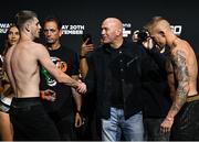 19 September 2024; Callum Walsh, left, is greeted by UFC president Dana White before facing off against Przemyslaw Runowski at the 3Arena in Dublin, ahead of their super welterweight bout tomorrow night. Photo by David Fitzgerald/Sportsfile