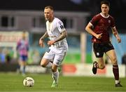 20 September 2024; Aiden O'Brien of Shelbourne in action against Patrick Hickey of Galway United during the SSE Airtricity Men's Premier Division match between Galway United and Shelbourne at Eamonn Deacy Park in Galway. Photo by Piaras Ó Mídheach/Sportsfile