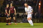 20 September 2024; Aiden O'Brien of Shelbourne reacts after a missed chance during the SSE Airtricity Men's Premier Division match between Galway United and Shelbourne at Eamonn Deacy Park in Galway. Photo by Piaras Ó Mídheach/Sportsfile