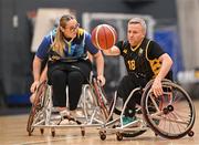 21 September 2024; Ryan Jason of Ballybrack Bulls in action against Kate Reddy of North East Thunder during the Basketball Ireland Insuremyhouse.ie National Cup quarter-final match between Ballybrack Bulls and North East Thunder at the IWA Gym & Sports Hall in Clontarf, Dublin. The Irish Wheelchair Basketball 24/25 season began with 8 teams from across Ireland contesting the quarter-finals of the InsureMyHouse.ie National Cup and these will be followed by the opening round of the Wheelchair Basketball Junior Blitz on Sunday, featuring young players aged 5-17. Photo by Sam Barnes/Sportsfile