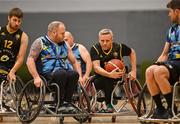 21 September 2024; Ryan Jason of Ballybrack Bulls in action against Turlach Cotter of North East Thunder during the Basketball Ireland Insuremyhouse.ie National Cup quarter-final match between Ballybrack Bulls and North East Thunder at the IWA Gym & Sports Hall in Clontarf, Dublin. The Irish Wheelchair Basketball 24/25 season began with 8 teams from across Ireland contesting the quarter-finals of the InsureMyHouse.ie National Cup and these will be followed by the opening round of the Wheelchair Basketball Junior Blitz on Sunday, featuring young players aged 5-17. Photo by Sam Barnes/Sportsfile