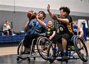 21 September 2024; Zane O'Hoistin of North East Thunder in action against Oran Spain of Ballybrack Bulls during the Basketball Ireland Insuremyhouse.ie National Cup quarter-final match between Ballybrack Bulls and North East Thunder at the IWA Gym & Sports Hall in Clontarf, Dublin. The Irish Wheelchair Basketball 24/25 season began with 8 teams from across Ireland contesting the quarter-finals of the InsureMyHouse.ie National Cup and these will be followed by the opening round of the Wheelchair Basketball Junior Blitz on Sunday, featuring young players aged 5-17. Photo by Sam Barnes/Sportsfile