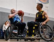 21 September 2024; Turlach Cotter of North East Thunder in action against Lester Cassidy of Ballybrack Bulls during the Basketball Ireland Insuremyhouse.ie National Cup quarter-final match between Ballybrack Bulls and North East Thunder at the IWA Gym & Sports Hall in Clontarf, Dublin. The Irish Wheelchair Basketball 24/25 season began with 8 teams from across Ireland contesting the quarter-finals of the InsureMyHouse.ie National Cup and these will be followed by the opening round of the Wheelchair Basketball Junior Blitz on Sunday, featuring young players aged 5-17. Photo by Sam Barnes/Sportsfile