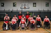 21 September 2024; The Rebel Wheelers Multi-Sport Club team before the Basketball Ireland Insuremyhouse.ie National Cup quarter-final match between Rebel Wheelers Multi-Sport Club and Titans Wheelers at the IWA Gym & Sports Hall in Clontarf, Dublin. The Irish Wheelchair Basketball 24/25 season began with 8 teams from across Ireland contesting the quarter-finals of the InsureMyHouse.ie National Cup and these will be followed by the opening round of the Wheelchair Basketball Junior Blitz on Sunday, featuring young players aged 5-17. Photo by Sam Barnes/Sportsfile