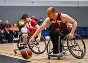 21 September 2024; Stephen Melvin of Titans in action against Conor Simpson of Rebel Wheelers Multi-Sport Club during the Basketball Ireland Insuremyhouse.ie National Cup quarter-final match between Rebel Wheelers Multi-Sport Club and Titans Wheelers at the IWA Gym & Sports Hall in Clontarf, Dublin. The Irish Wheelchair Basketball 24/25 season began with 8 teams from across Ireland contesting the quarter-finals of the InsureMyHouse.ie National Cup and these will be followed by the opening round of the Wheelchair Basketball Junior Blitz on Sunday, featuring young players aged 5-17. Photo by Sam Barnes/Sportsfile