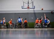 21 September 2024; A general view of the action during the Basketball Ireland Insuremyhouse.ie National Cup quarter-final match between Killester Wheelchair Basketball Club and Clonaslee Wheelchair Basketball Club at the IWA Gym & Sports Hall in Clontarf, Dublin. The Irish Wheelchair Basketball 24/25 season began with 8 teams from across Ireland contesting the quarter-finals of the InsureMyHouse.ie National Cup and these will be followed by the opening round of the Wheelchair Basketball Junior Blitz on Sunday, featuring young players aged 5-17. Photo by Sam Barnes/Sportsfile