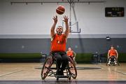 21 September 2024; Patrick Forbes of Killester takes a free throw during the Basketball Ireland Insuremyhouse.ie National Cup quarter-final match between Killester Wheelchair Basketball Club and Clonaslee Wheelchair Basketball Club at the IWA Gym & Sports Hall in Clontarf, Dublin. The Irish Wheelchair Basketball 24/25 season began with 8 teams from across Ireland contesting the quarter-finals of the InsureMyHouse.ie National Cup and these will be followed by the opening round of the Wheelchair Basketball Junior Blitz on Sunday, featuring young players aged 5-17. Photo by Sam Barnes/Sportsfile