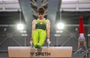 21 September 2024; Michael O'Neill of Ireland competes in the pommel horse during day one of the Gymnastics Ireland hosted Northern European Championships 2024 at the National Indoor Arena on the Sport Ireland Campus in Dublin. Photo by Stephen McCarthy/Sportsfile
