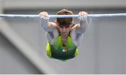 21 September 2024; Michael O'Neill of Ireland competes in the horizontal bar during day one of the Gymnastics Ireland hosted Northern European Championships 2024 at the National Indoor Arena on the Sport Ireland Campus in Dublin. Photo by Stephen McCarthy/Sportsfile