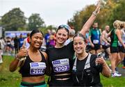 22 September 2024; Participants, from left, Jasmin Seludo, Kelly Evans and Karla Bennett before the 2024 Irish Life Dublin Half Marathon which took place on Sunday 22nd of September in Phoenix Park, Dublin. Photo by Sam Barnes/Sportsfile