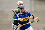 22 September 2024; Evan Fitzgerald of Patrickswell is tackled by Conor Staunton of Kilmallock during the Limerick County Senior Club Hurling Championship Group 1 match between Patrickswell and Kilmallock at Mick Neville Park in Rathkeale, Limerick. Photo by Tom Beary/Sportsfile