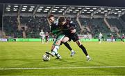 23 September 2024; Paddy Kirk of Bohemians in action against Darragh Burns of Shamrock Rovers during the SSE Airtricity Men's Premier Division match between Shamrock Rovers and Bohemians at Tallaght Stadium in Dublin. Photo by Piaras Ó Mídheach/Sportsfile