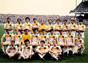 19 September 1982; The Offaly team, back row, from left Sean Lowry, Gerry Carroll, Padraig Dunne, Liam Connor, Denis Wynne, Liam Currams, Matt Connor, Liam O'Mahoney, Tomas Connor and Martin Fitzpatrick, with, middle, from left, Mick Fitzgerald, Pat Fitzgerald, Martin Furlong, team captain Richie Connor, John Guinan, Johnny Mooney, Brendan Lowry, Michael Lowry and Charlie Conroy, with, in front seated, Stephen Darby, Hugh Bolton, Seamus Darby and Aidan O'Halloran ahead the GAA All-Ireland Senior Football Championship final between Offaly and Kerry at Croke Park in Dublin. Photo by Ray McManus/Sportsfile
