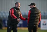27 September 2024; Bohemians manager Alan Reynolds, left, Bohemians assistant manager Stephen O'Donnell share a joke before the SSE Airtricity Men's Premier Division match between Dundalk and Bohemians at Oriel Park in Dundalk, Louth. Photo by Ben McShane/Sportsfile