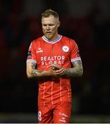 27 September 2024; Aiden O'Brien of Shelbourne reacts after his side's draw in the SSE Airtricity Men's Premier Division match between Shelbourne and Sligo Rovers at Tolka Park in Dublin. Photo by Tyler Miller/Sportsfile