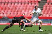28 September 2024; Nick Timoney of Ulster is tackled by Ruan Venter of Emirates Lions during the United Rugby Championship match between Emirates Lions and Ulster at Emirates Airline Park in Johannesburg, South Africa. Photo by Shaun Roy/Sportsfile