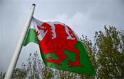 28 September 2024; A Welsh flag is seen before the women's U17 international friendly match between Republic of Ireland and Cymru at the AUL Complex in Clonsaugh, Dublin. Photo by Shauna Clinton/Sportsfile