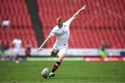 28 September 2024; Nathan Doak of Ulster attempts to kick a conversion during the United Rugby Championship match between Emirates Lions and Ulster at Emirates Airline Park in Johannesburg, South Africa. Photo by Shaun Roy/Sportsfile