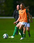 28 September 2024; Beatrice Silickaite of Republic of Ireland warms up before the women's U17 international friendly match between Republic of Ireland and Cymru at the AUL Complex in Clonsaugh, Dublin. Photo by Shauna Clinton/Sportsfile
