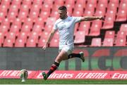 28 September 2024; John Cooney of Ulster attempts to kick a conversion during the United Rugby Championship match between Emirates Lions and Ulster at Emirates Airline Park in Johannesburg, South Africa. Photo by Shaun Roy/Sportsfile