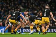27 September 2024; Cian Healy of Leinster in action against Chris Coleman of Dragons during the United Rugby Championship match between Leinster and Dragons at the Aviva Stadium in Dublin. Photo by Brendan Moran/Sportsfile