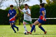 28 September 2024; Elsie Friel of Ireland in action against Leah Glaser of USA during the Cerebal Palsy women's international series match between Ireland and USA at the AUL Complex in Dublin. Photo by Shauna Clinton/Sportsfile