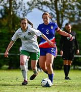28 September 2024; Cassidy Leake of USA in action against Katie Finnegan of Ireland during the Cerebal Palsy women's international series match between Ireland and USA at the AUL Complex in Dublin. Photo by Shauna Clinton/Sportsfile