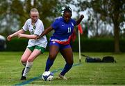 28 September 2024; Casey Keaney of Ireland in action against Emeril Gordon of USA during the Cerebal Palsy women's international series match between Ireland and USA at the AUL Complex in Dublin. Photo by Shauna Clinton/Sportsfile