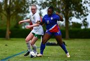 28 September 2024; Casey Keaney of Ireland in action against Emeril Gordon of USA during the Cerebal Palsy women's international series match between Ireland and USA at the AUL Complex in Dublin. Photo by Shauna Clinton/Sportsfile