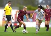 28 September 2024; Julie-Ann Russell of Galway United in action against Roma McLaughlin of Shelbourne during the SSE Airtricity Women's Premier Division match between Galway United and Shelbourne at Eamonn Deacy Park in Galway. Photo by Stephen McCarthy/Sportsfile