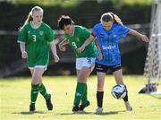 27 September 2024; Shauna McGann and Casey Keaney, left, of Ireland and Karen Gunnarsdottir of Denmark during the cerebal palsy women's international series match between Ireland and Denmark at the AUL Complex in Dublin. Photo by Stephen McCarthy/Sportsfile