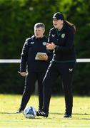 27 September 2024; Ireland head coach Aisling Conway and coach Irene Hehir, left, during the cerebal palsy women's international series match between Ireland and Denmark at the AUL Complex in Dublin. Photo by Stephen McCarthy/Sportsfile