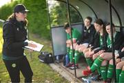27 September 2024; Ireland head coach Aisling Conway speaks to her players at half-time of the cerebal palsy women's international series match between Ireland and Denmark at the AUL Complex in Dublin. Photo by Stephen McCarthy/Sportsfile