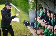 27 September 2024; Ireland head coach Aisling Conway speaks to her players at half-time of the cerebal palsy women's international series match between Ireland and Denmark at the AUL Complex in Dublin. Photo by Stephen McCarthy/Sportsfile