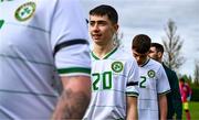 28 September 2024; James Bateman of Ireland lines up to shake hands with match officials before the Cerebal Palsy men's international series match between Ireland and Scotland at the AUL Complex in Dublin. Photo by Shauna Clinton/Sportsfile