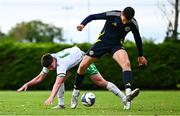 28 September 2024; Chalrie Byrne of Ireland in action against Matthew Wynne of Scotland during the Cerebal Palsy men's international series match between Ireland and Scotland at the AUL Complex in Dublin. Photo by Shauna Clinton/Sportsfile
