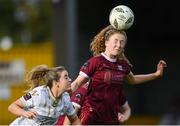 28 September 2024; Therese Kinnevey of Galway United in action against Kate Mooney of Shelbourne during the SSE Airtricity Women's Premier Division match between Galway United and Shelbourne at Eamonn Deacy Park in Galway. Photo by Stephen McCarthy/Sportsfile