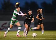 28 September 2024; Aoife Kelly of Shamrock Rovers in action against Laurie Ryan of Athlone Town during the SSE Airtricity Women's Premier Division match between Athlone Town and Shamrock Rovers at Athlone Town Stadium in Westmeath. Photo by Stephen McCarthy/Sportsfile